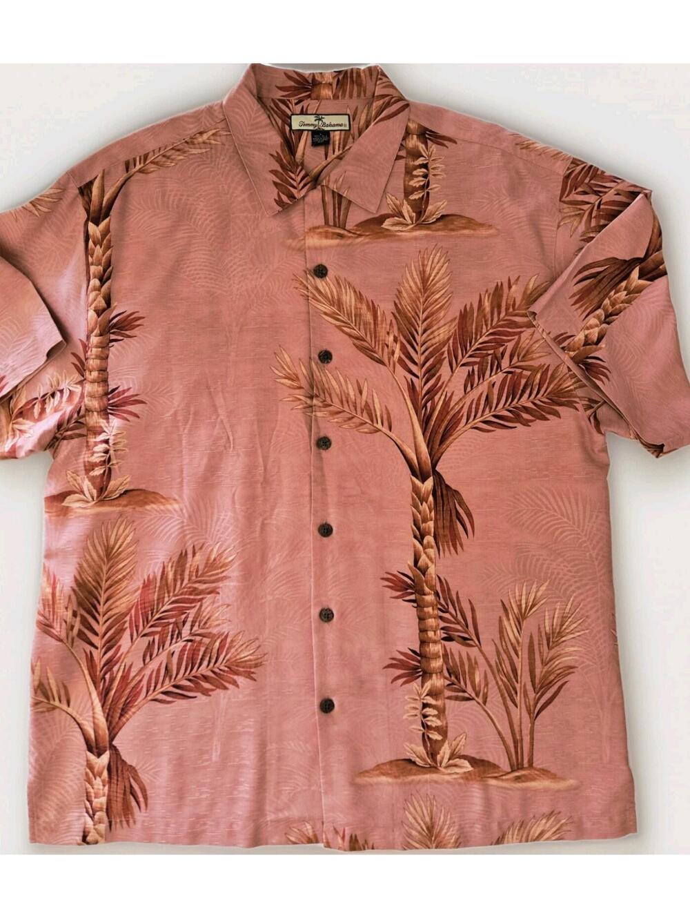 Tommy Bahama Hawaiian Shirt Mens Large 100% Silk Tropical Leaf Floral Aloha